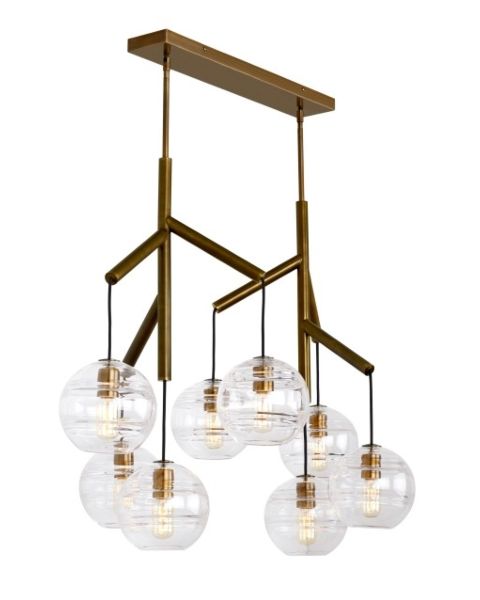 Tech Sedona 8 Light 2700K LED Contemporary Chandelier in Aged Brass and Clear