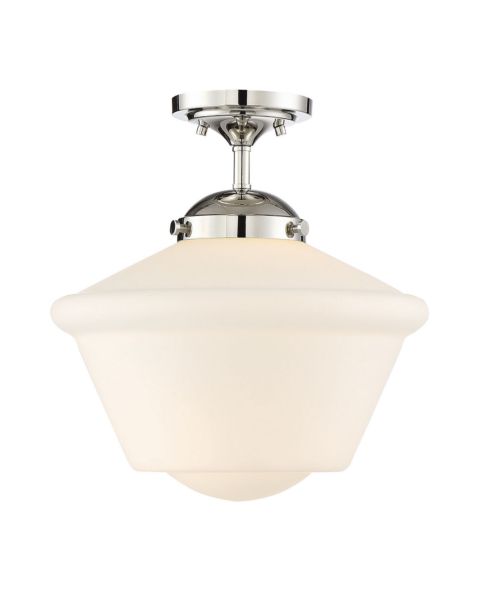 Trade Winds Dorothy Opal Glass Schoolhouse Semi Flush Mount Ceiling Light in Polished Nickel