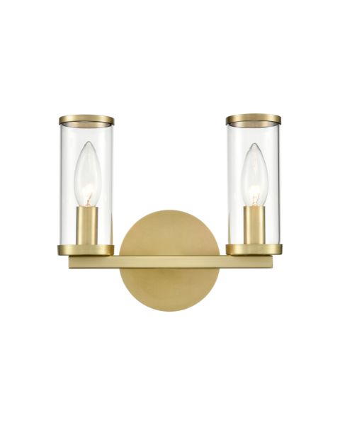 Alora Revolve 2 Light Bathroom Vanity Light tural Brass And Clear Glass