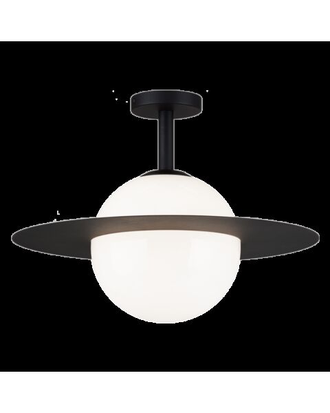 Matteo Saturn 1-Light Ceiling Light In Black With Opal Glass