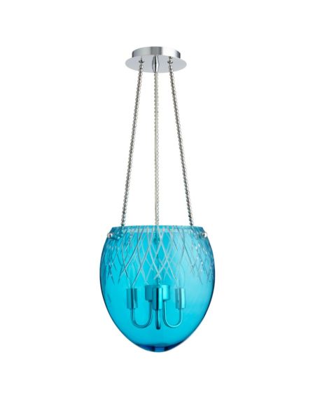 Spheroid Blue Etched Glass Pendant Light