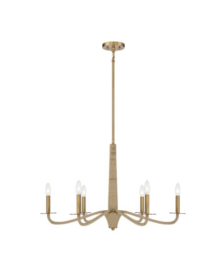 Cannon 6-Light Chandelier in Warm Brass and Rope
