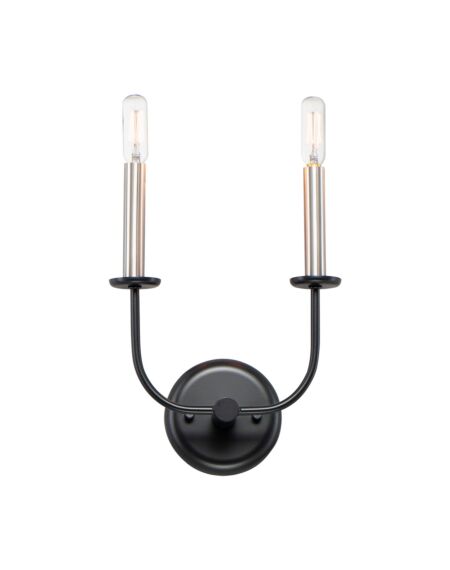 Wesley 2-Light Wall Sconce in Black with Satin Nickel