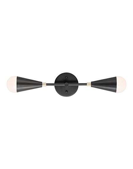 Lovell 2-Light Wall Sconce in Black with Satin Brass