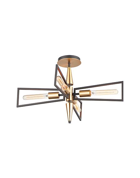 Wings 4-Light Flush Mount in Black with Satin Brass