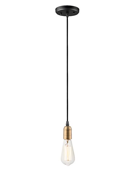 Early Electric 1-Light Pendant in Black with Antique Brass