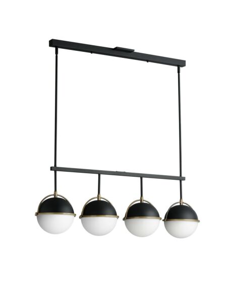 Duke 4-Light Linear Pendant in Black with Weathered Brass