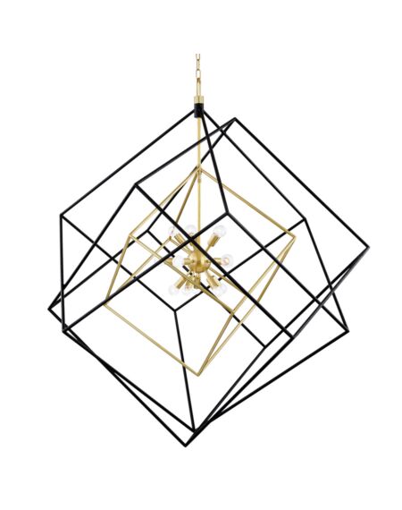Roundout 15-Light Pendant in Aged Brass with Black