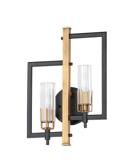 Maxim Flambeau 2 Light Wall Sconce in Black and Antique Brass