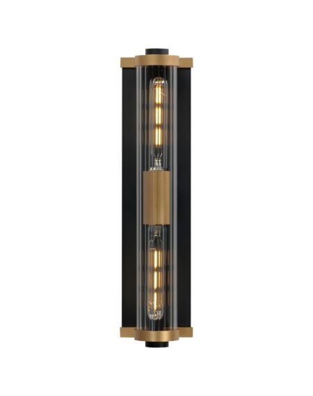 Opulent 2-Light Outdoor Wall Sconce in Black with Antique Brass
