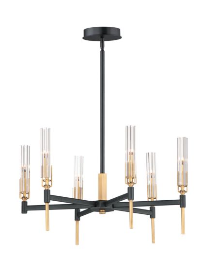 Maxim Flambeau 6 Light Transitional Chandelier in Black and Antique Brass