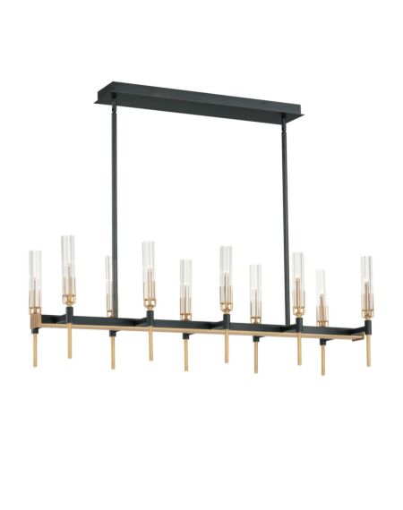 Flambeau 10-Light LED Linear Chandelier in Black with Antique Brass