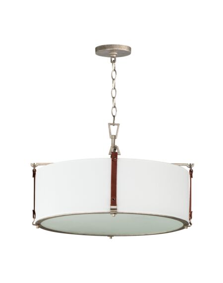 Sausalito 4-Light Pendant in Weathered Zinc with Brown Suede