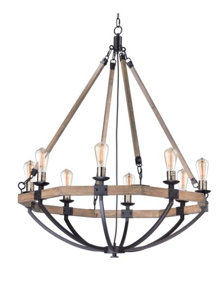  Lodge  Transitional Chandelier in Weathered Oak and Bronze