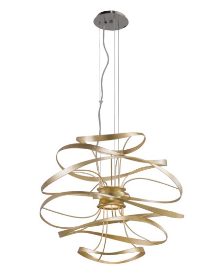  Calligraphy Pendant Light in Gold Leaf With Polished Stainless