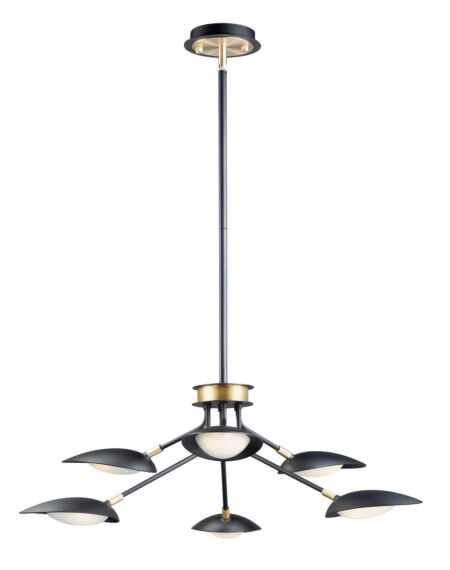 Scan 6-Light LED Pendant in Black with Satin Brass