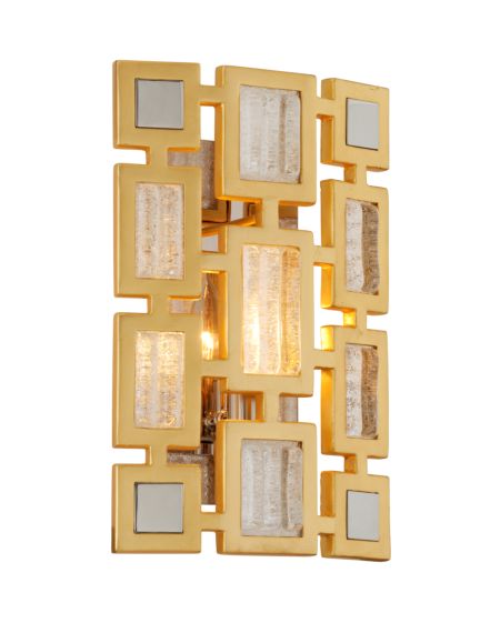 Motif Wall Sconce in Gold Leaf With Polished Stainless
