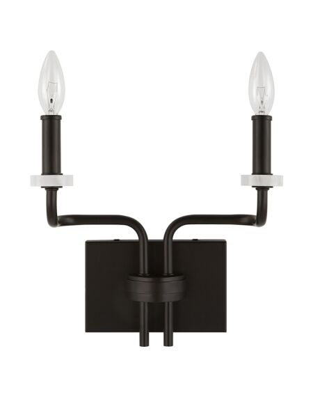 Ebony Elegance 2-Light Wall Sconce in Matte Black With White Marble