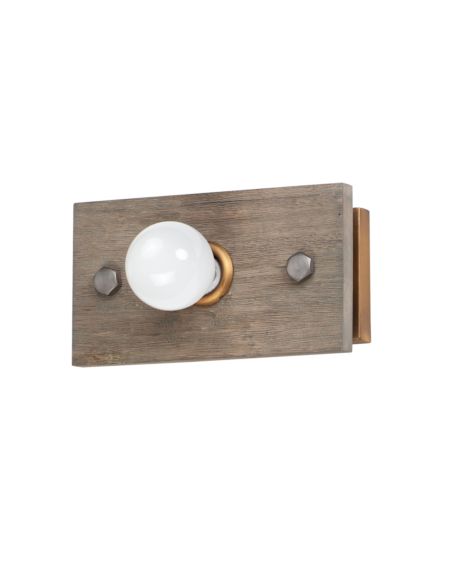  Plank Wall Sconce in Weathered Wood and Antique Brass