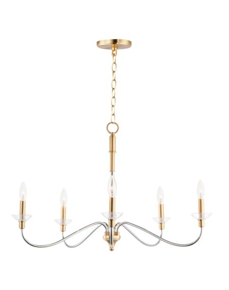 Clarion 5-Light Chandelier in Polished Chrome with Satin Brass