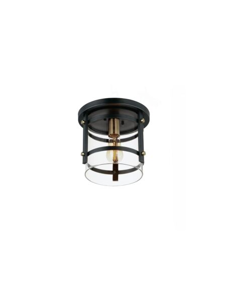 Capitol 1-Light Flush Mount in Black with Antique Brass