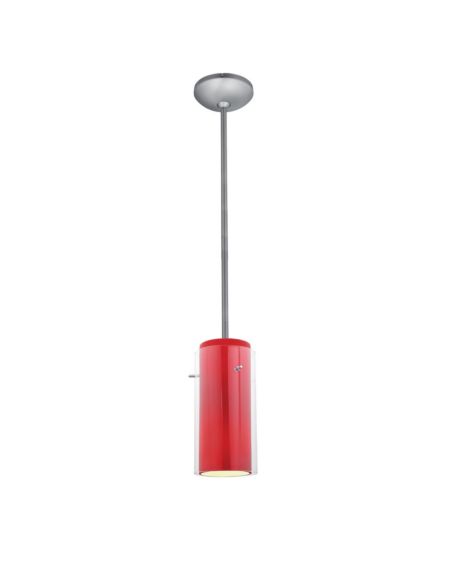 Glass'n Glass Cylinder Clear Red Stem Pendant Light
