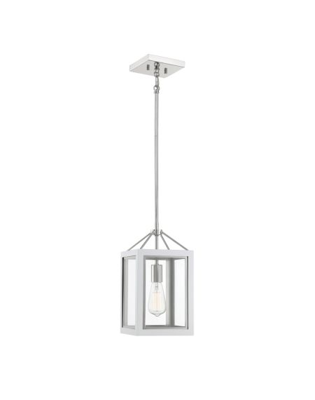 Carlton 1-Light Pendant in White with Polished Nickel Accents