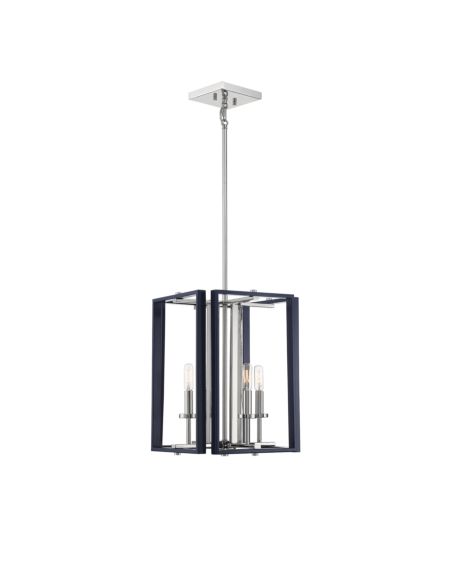 Champlin 4-Light Pendant in Navy with Polished Nickel Accents