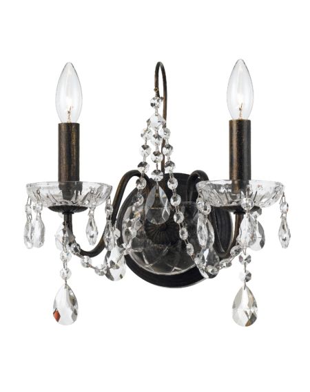 Crystorama Butler 2 Light Wall Sconce in English Bronze with Swarovski Spectra Crystal Crystals