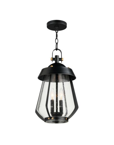 Mariner 2-Light Outdoor Pendant in Black with Antique Brass
