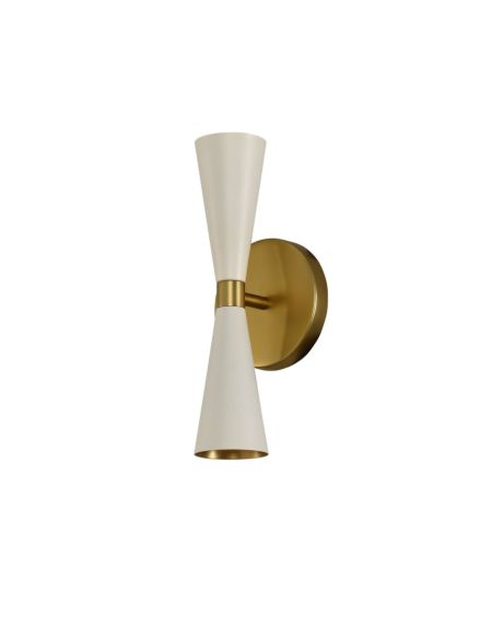 Kalco Milo 2 Light 12 Inch Wall Sconce in White and Vintage Brass