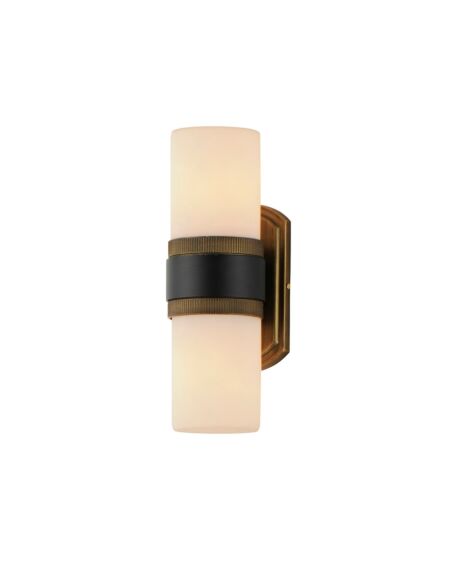 Ruffles 2-Light Outdoor Wall Sconce in Black with Antique Brass