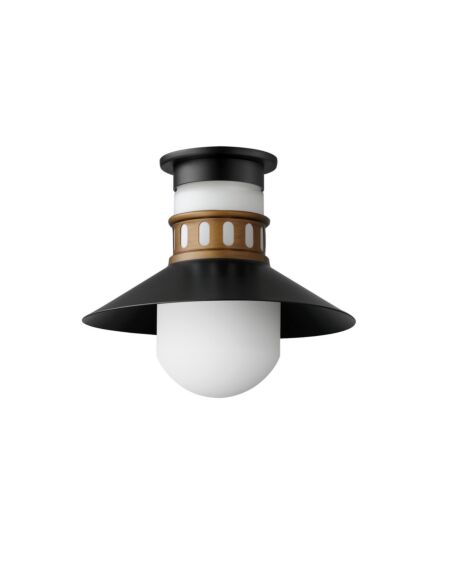 Admiralty 1-Light Outdoor Flush Mount in Black with Antique Brass