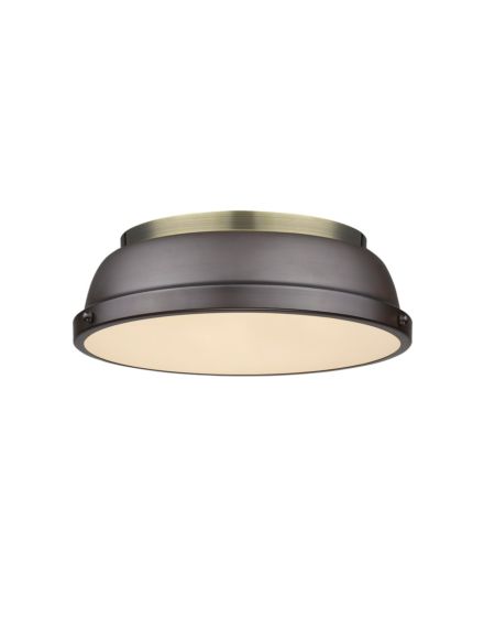 Golden Duncan 2 Light 14 Inch Ceiling Light in Aged Brass and Rubbed Bronze
