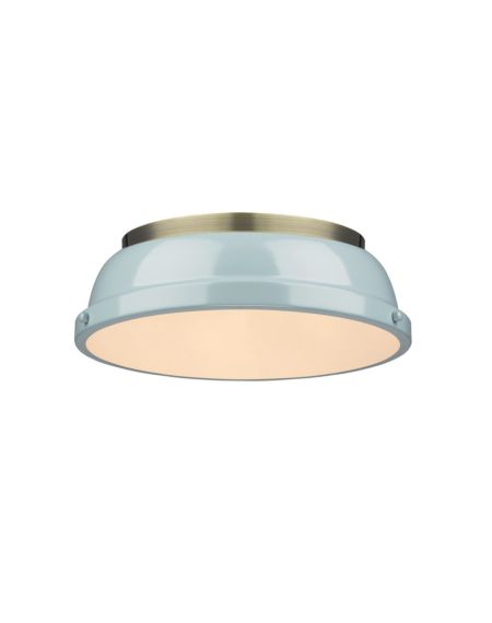 Golden Duncan 2 Light 14 Inch Ceiling Light in Aged Brass and Seafoam