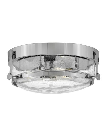 Hinkley Harper 3-Light Flush Mount Ceiling Light In Chrome With Clear Seedy Glass