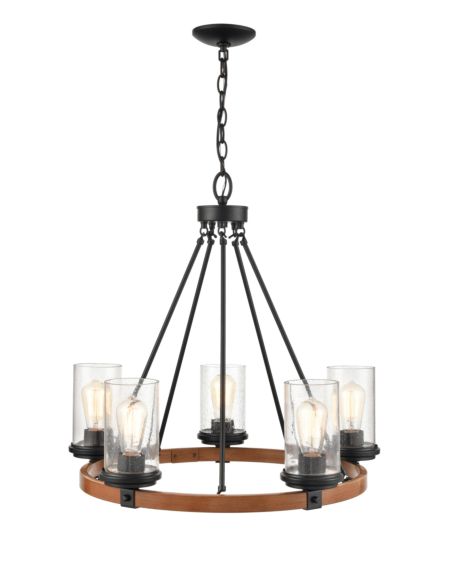   Transitional Chandelier in Matte Black and Wood Grain