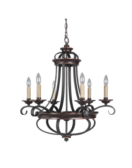 Craftmade Stafford 6-Light Traditional Chandelier in Aged Bronze with Textured Black
