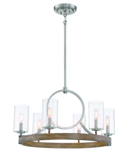 Minka Lavery Country Estates 6 Light Transitional Chandelier in Sun Faded Wood With Brushed Nickel