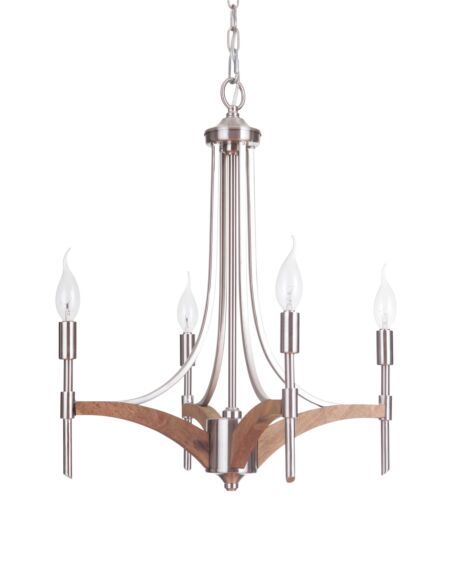 Craftmade Tahoe 4-Light Transitional Chandelier in Brushed Polished Nickel with Whiskey Barrel