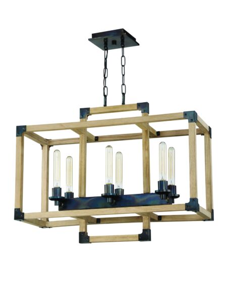 Craftmade Cubic 6-Light 30" Transitional Chandelier in Fired Steel with Natural Wood