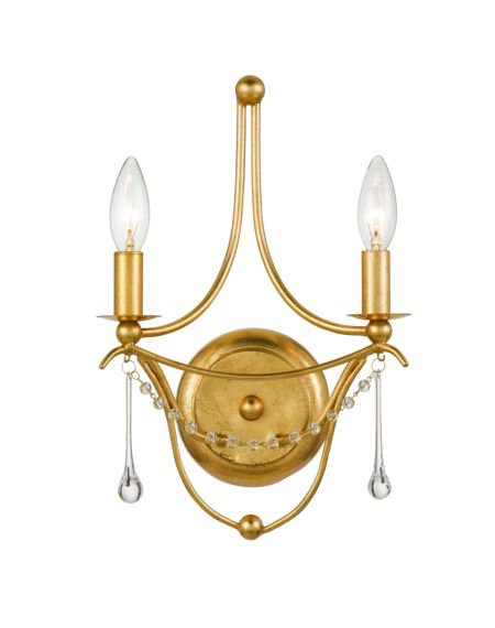  Metro Wall Sconce in Antique Gold with Clear Glass Beads Crystals