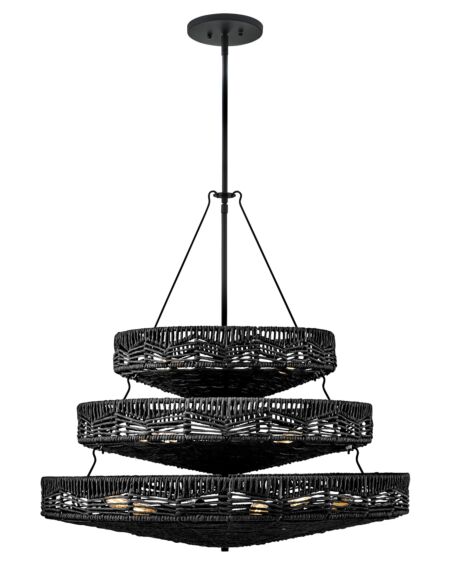 Ophelia 13-Light Medium Multi Tier Chandelier in Black with Black Natural Shade