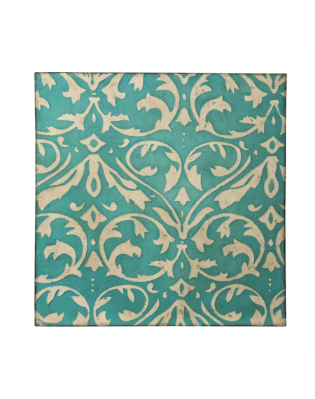  Teal Damask Trefoil Wall Art in Distressed Teal with Ivory