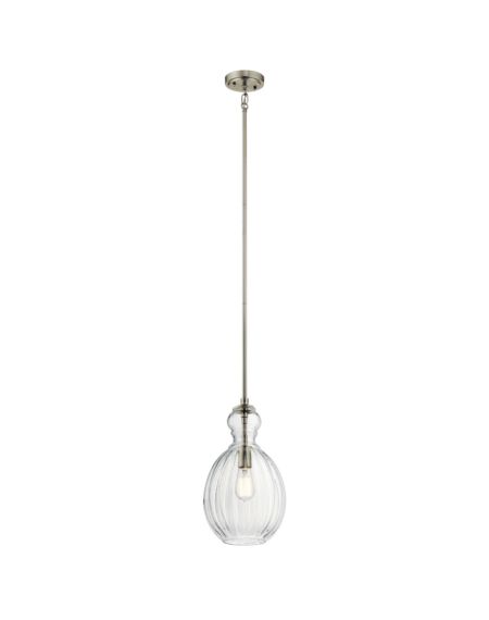 Kichler Riviera 9 Inch Clear Ribbed Glass Pendant in Brushed Nickel