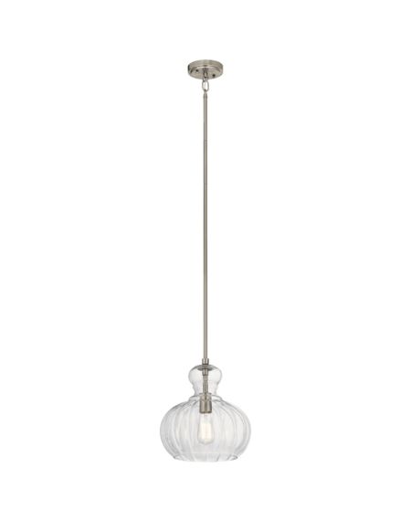 Kichler Riviera 11.5 Inch Clear Ribbed Glass Pendant in Brushed Nickel
