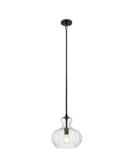 Kichler Riviera 11.5 Inch Clear Ribbed Glass Pendant in Olde Bronze