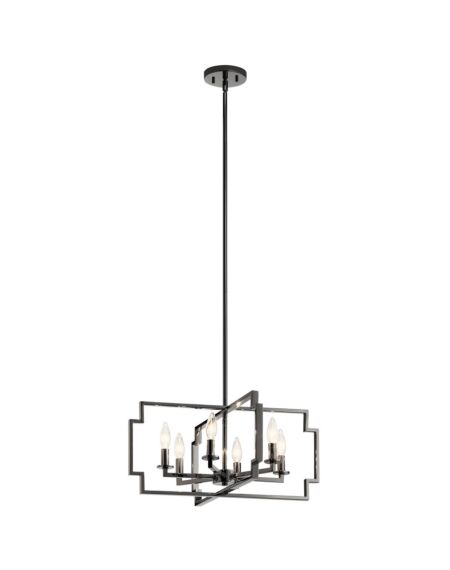 Downtown Deco 6-Light Chandelier with Semi-Flush Mount Ceiling Light in Midnight Chrome