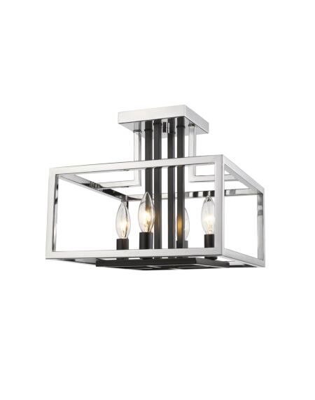 Z-Lite Quadra 4-Light Semi Flush Mount Ceiling Light In Chrome With Black