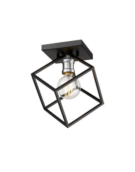 Z-Lite Vertical 1-Light Flush Mount Ceiling Light In Matte Black With Brushed Nickel